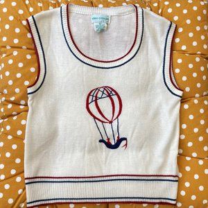 VINTAGE 1970s alex colman HOT AIR BALLOON Pull Over Short Sleeve Sweater Vest -L